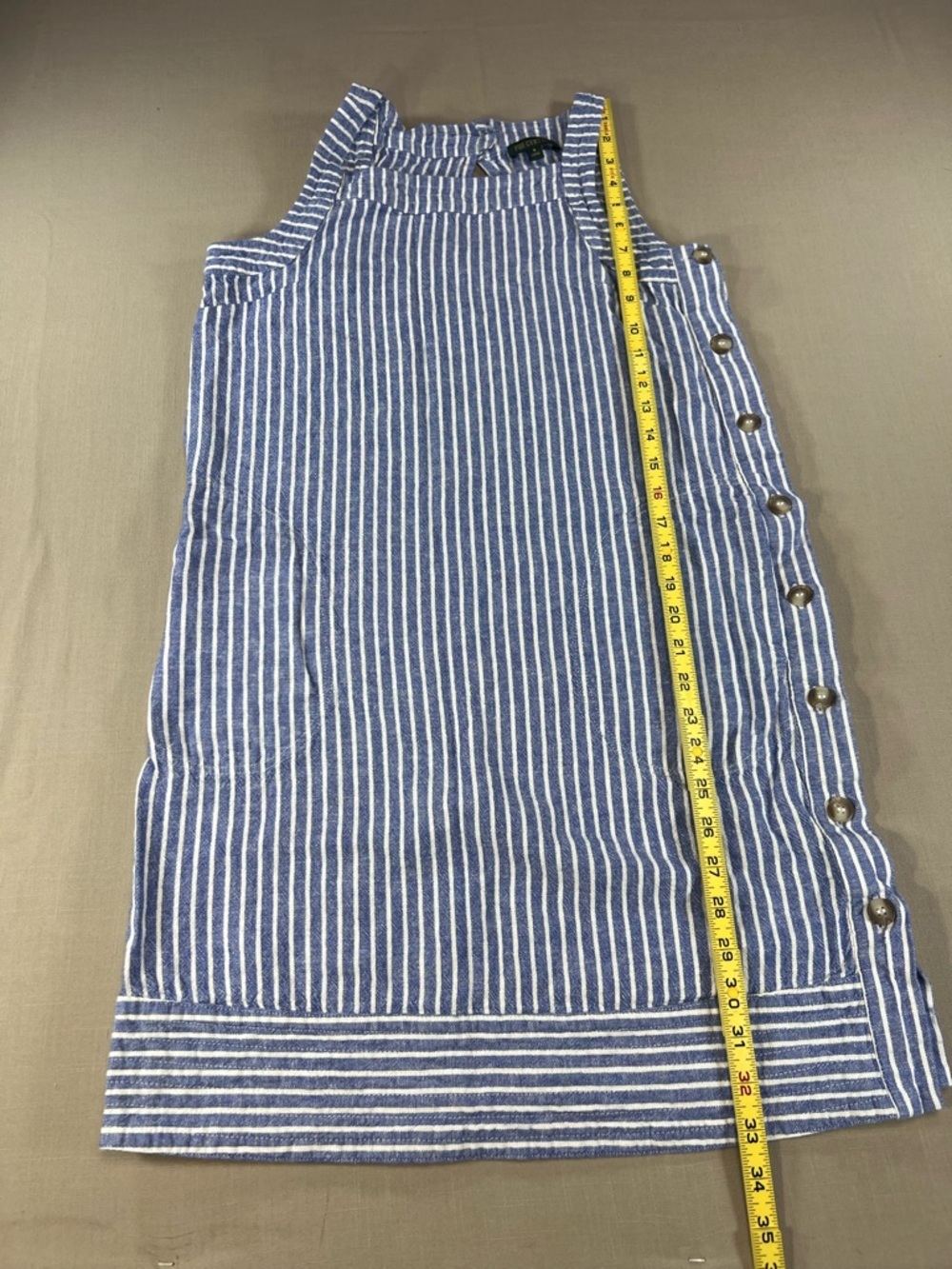 For Cynthia Women’s Blue White Stripe Linen Sleeveless Shift Dress Side Buttons - Picture 6 of 16
